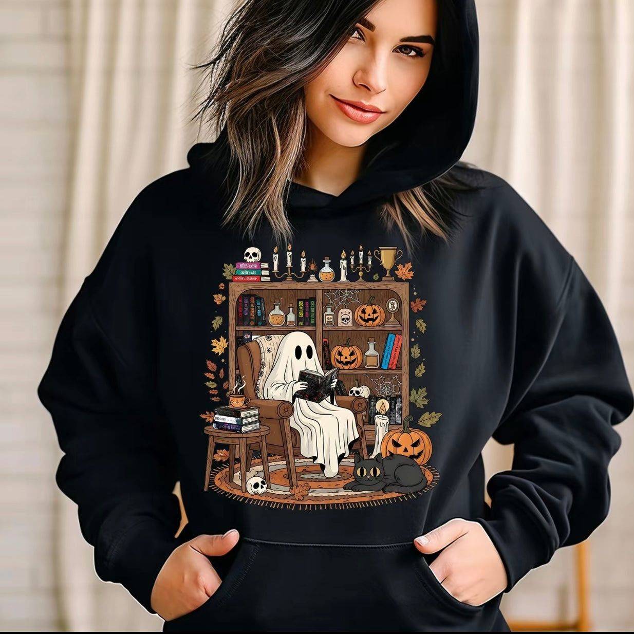 Retro Cozy Ghost Reading Halloween T-Shirt/Sweatshirt/Hoodie