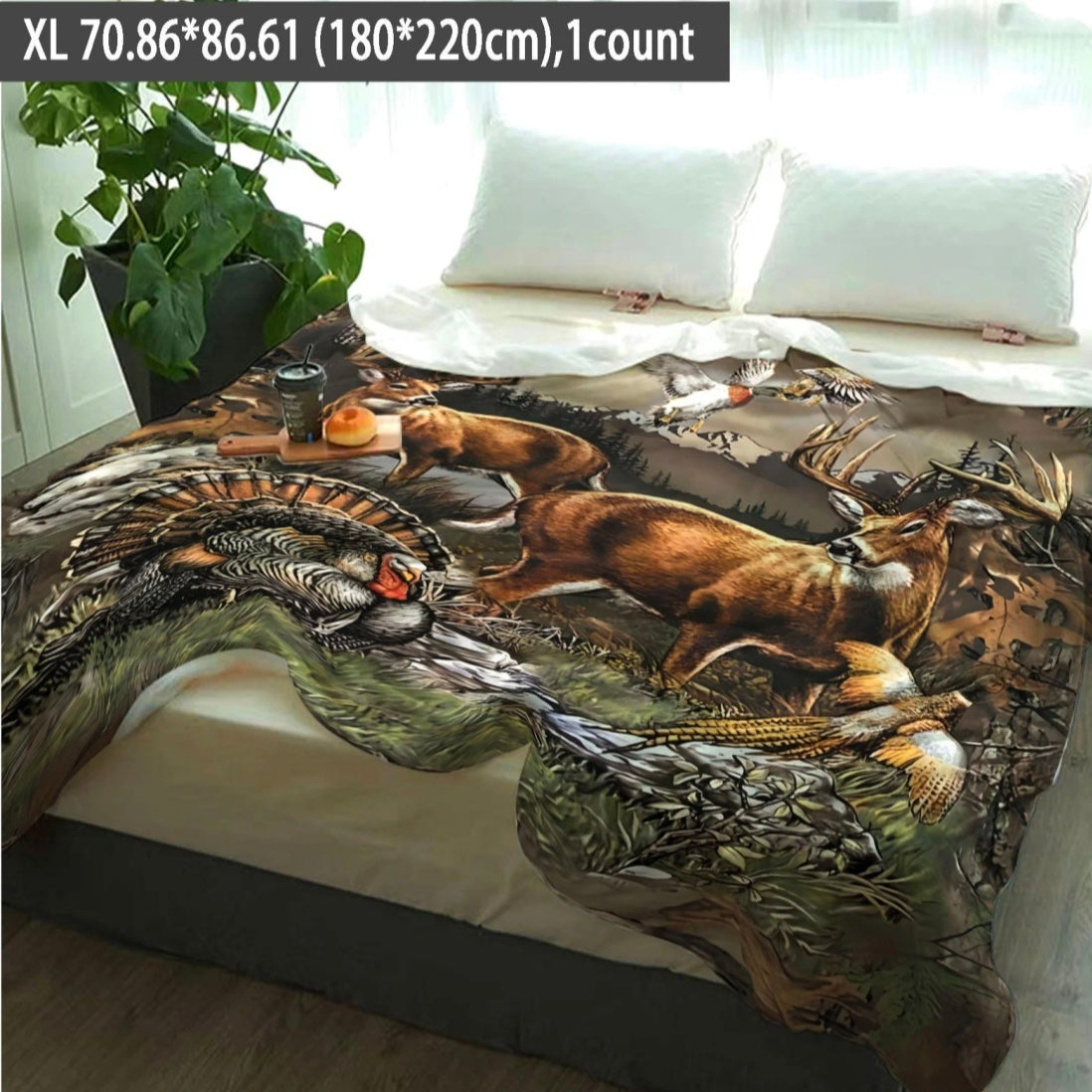 Wildgame Deer Hunting Pattern Flannel Blanket