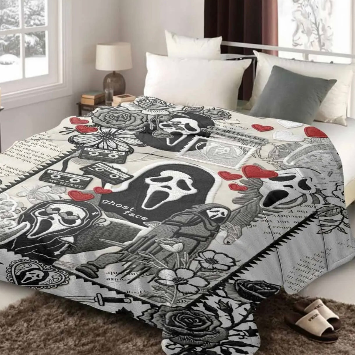 Ghost Face Roses Pattern Flannel Blanket