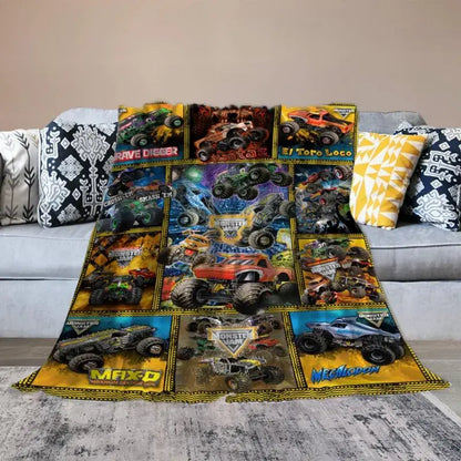 M-Monster Jam Pattern Flannel Blanket