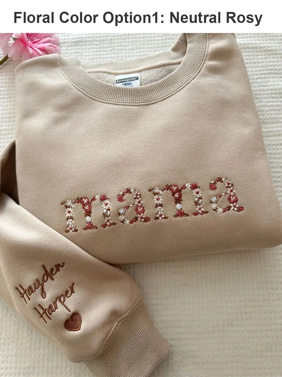 Custom Embroidered Mama/Grandma Floral Sweatshirt/Hoodie/T-shirt