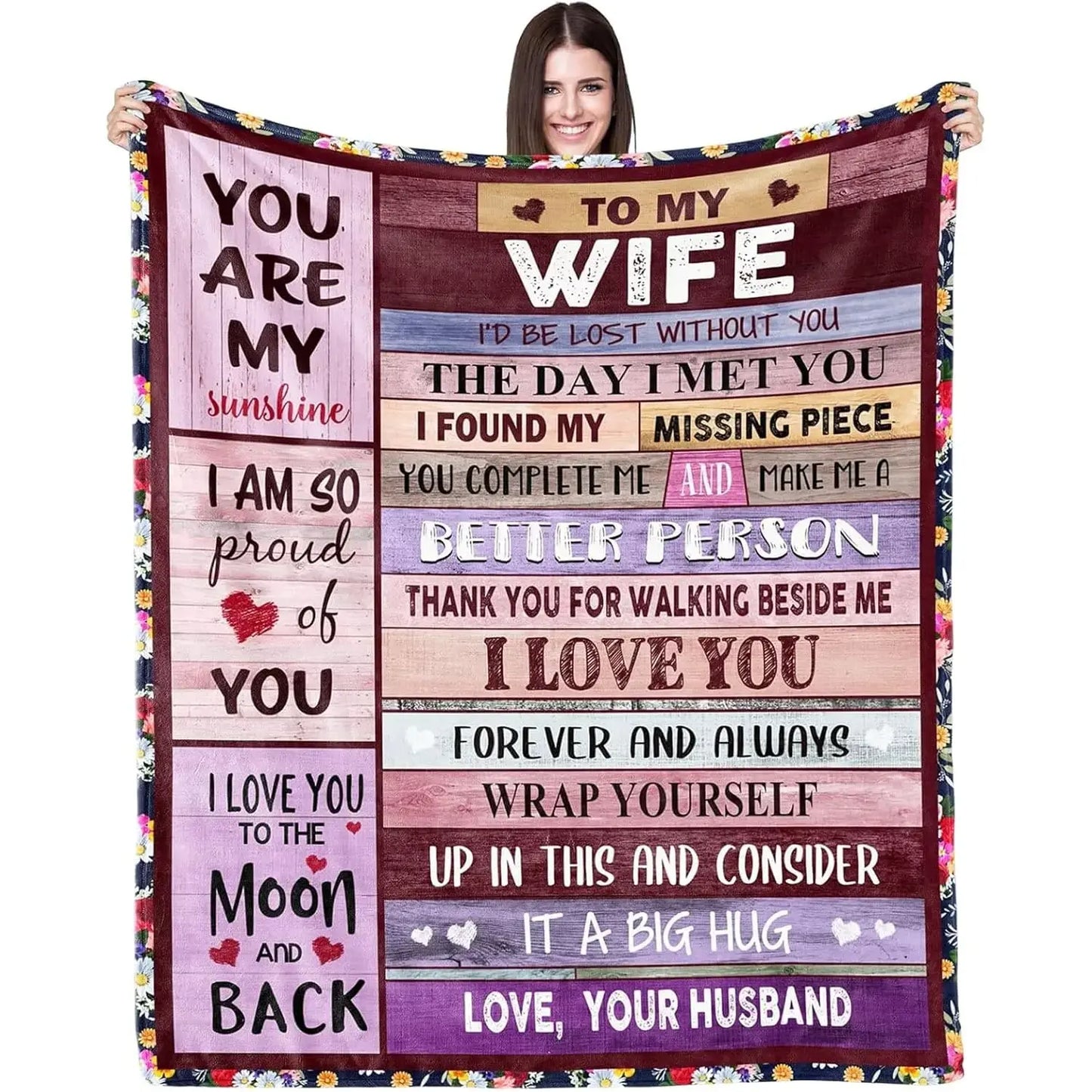 Romantic Anniversary Birthday Gifts for Wife Pattern Flannel Blanket