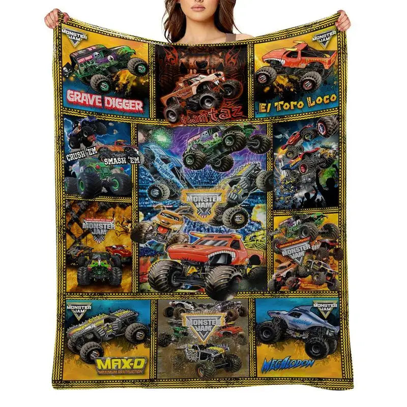 M-Monster Jam Pattern Flannel Blanket