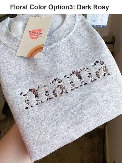 Custom Embroidered Mama/Grandma Floral Sweatshirt/Hoodie/T-shirt