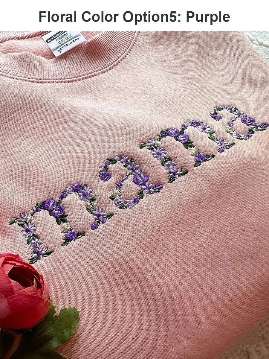 Custom Embroidered Mama/Grandma Floral Sweatshirt/Hoodie/T-shirt