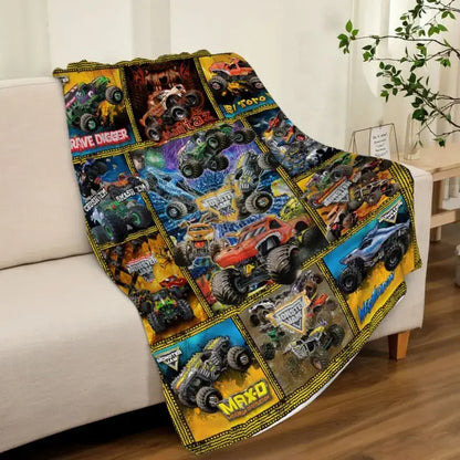 M-Monster Jam Pattern Flannel Blanket