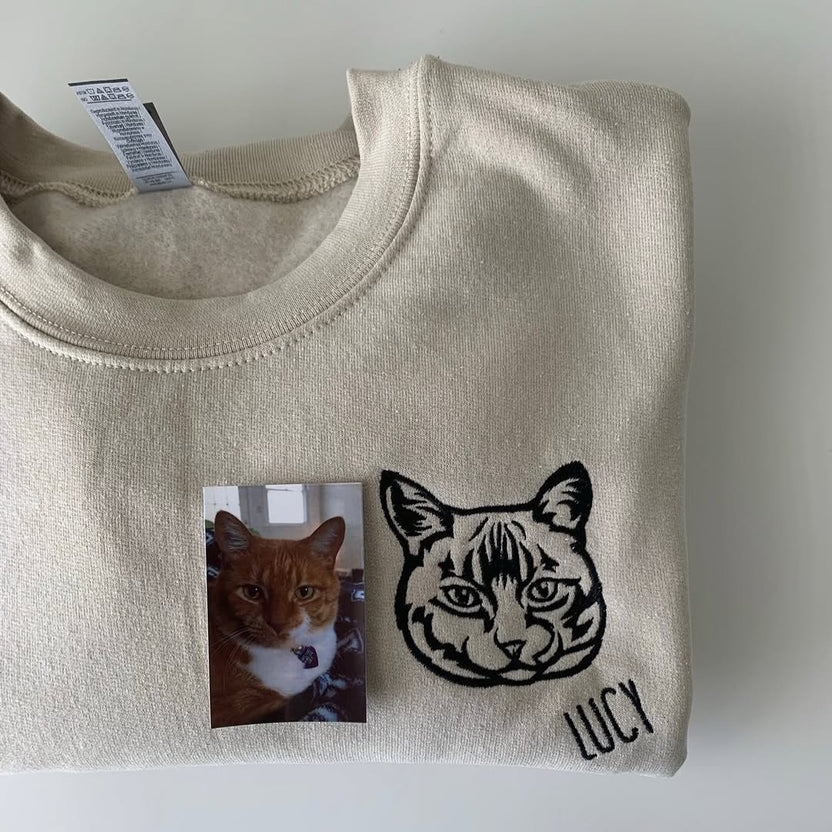 Custom Pet Facial Portrait Embroidered Outline T-shirt/Sweatshirt/Hoodie