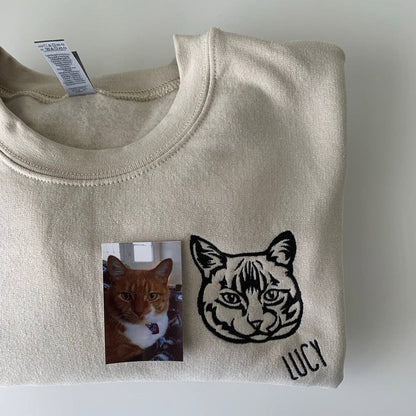 Custom Pet Facial Portrait Embroidered Outline T-shirt/Sweatshirt/Hoodie