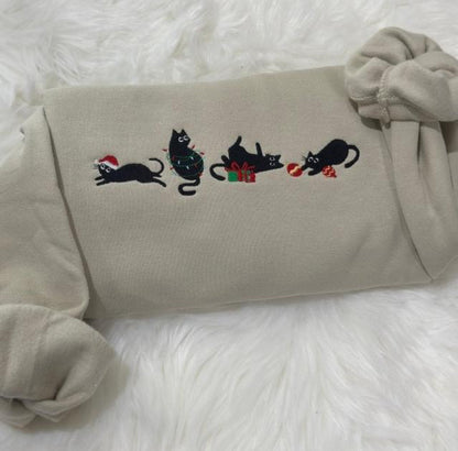 Christmas Cats Embroidered T-Shirt/Sweatshirt/Hoodie