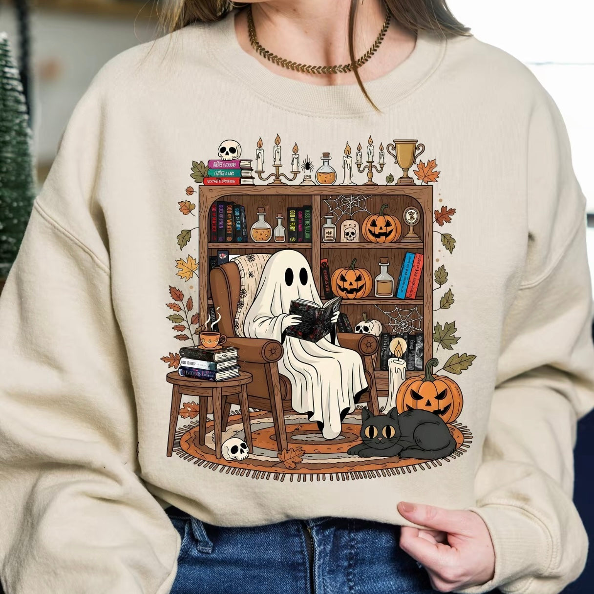 Retro Cozy Ghost Reading Halloween T-Shirt/Sweatshirt/Hoodie