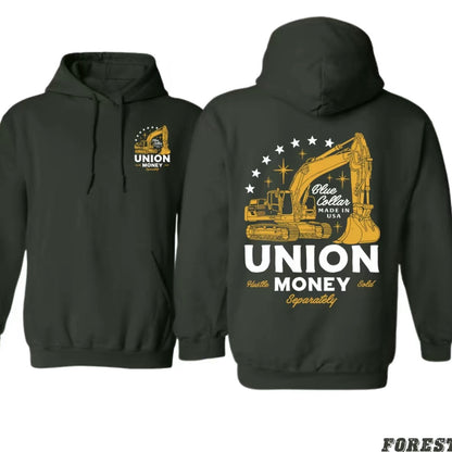 Union Money Blue Collar Made In USA Excavator Graphic For Hardworking Men T-Shirt/Sweatshirt/Hoodie