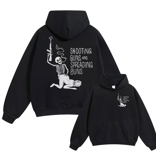 SHOOTING GUNS AND SPREADING BUNS Skull With Sexy Lady T-Shirt/Sweatshirt/Hoodie