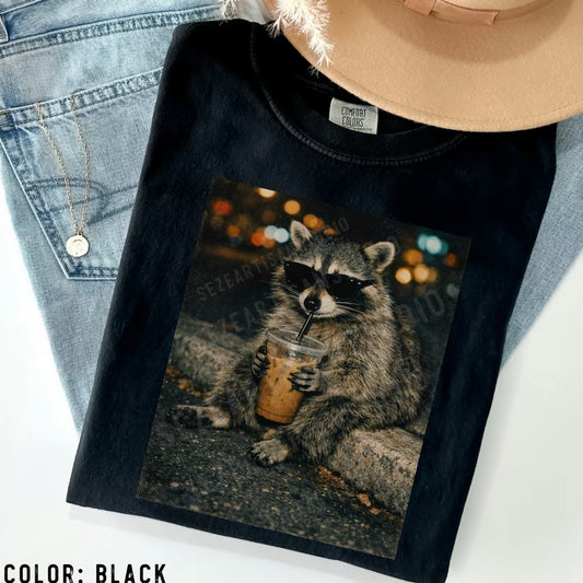 Funny Raccoon Drinking Iced Coffee Vintage T-Shirt/Sweatshirt/Hoodie