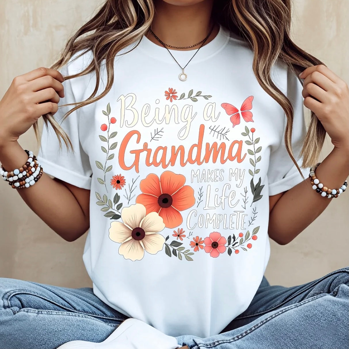 Being A Grandma Makes My LIfe Complete Floral Butterfly Print Shirt/Sweatshirt/Hoodie