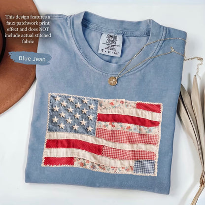 American Flag 4th of July Faux Patchwork Print Shirt/Sweatshirt/Hoodie