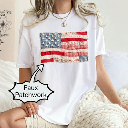 American Flag 4th of July Faux Patchwork Print Shirt/Sweatshirt/Hoodie