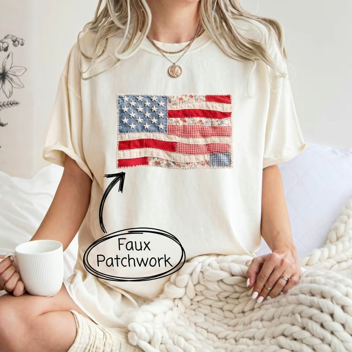 American Flag 4th of July Faux Patchwork Print Shirt/Sweatshirt/Hoodie