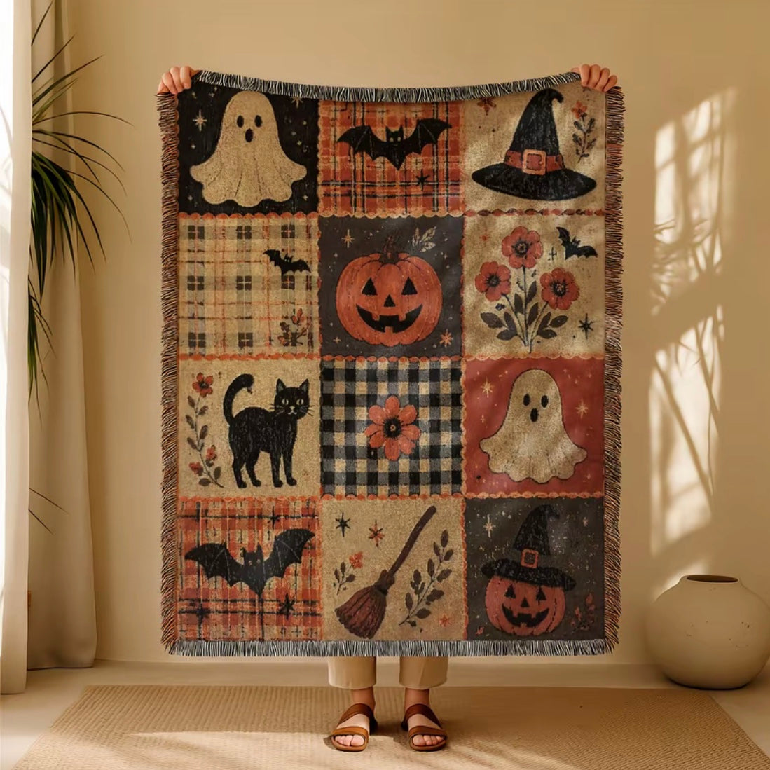 Tassel Halloween Pattern Flannel Blanket