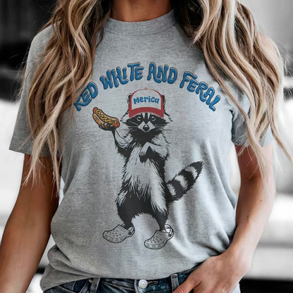 USA Red White Feral Raccoon Vintage Hot Dog Party Shirt/Sweatshirt/Hoodie