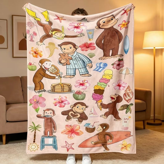 Curious George Printed Scenes Fleece Pattern Flannel Blanket
