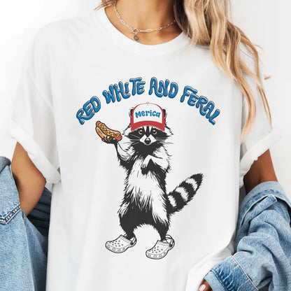 USA Red White Feral Raccoon Vintage Hot Dog Party Shirt/Sweatshirt/Hoodie
