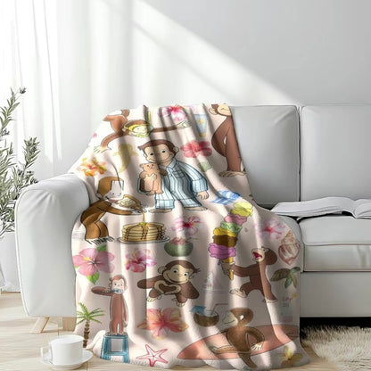 Curious George Printed Scenes Fleece Pattern Flannel Blanket