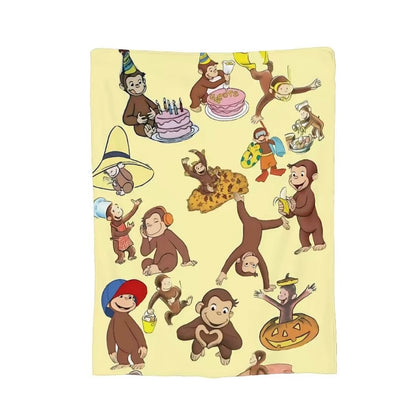 Curious George Printed Scenes Fleece Pattern Flannel Blanket