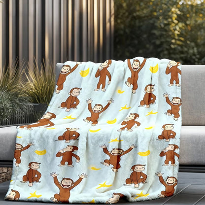 Curious George Printed Scenes Fleece Pattern Flannel Blanket
