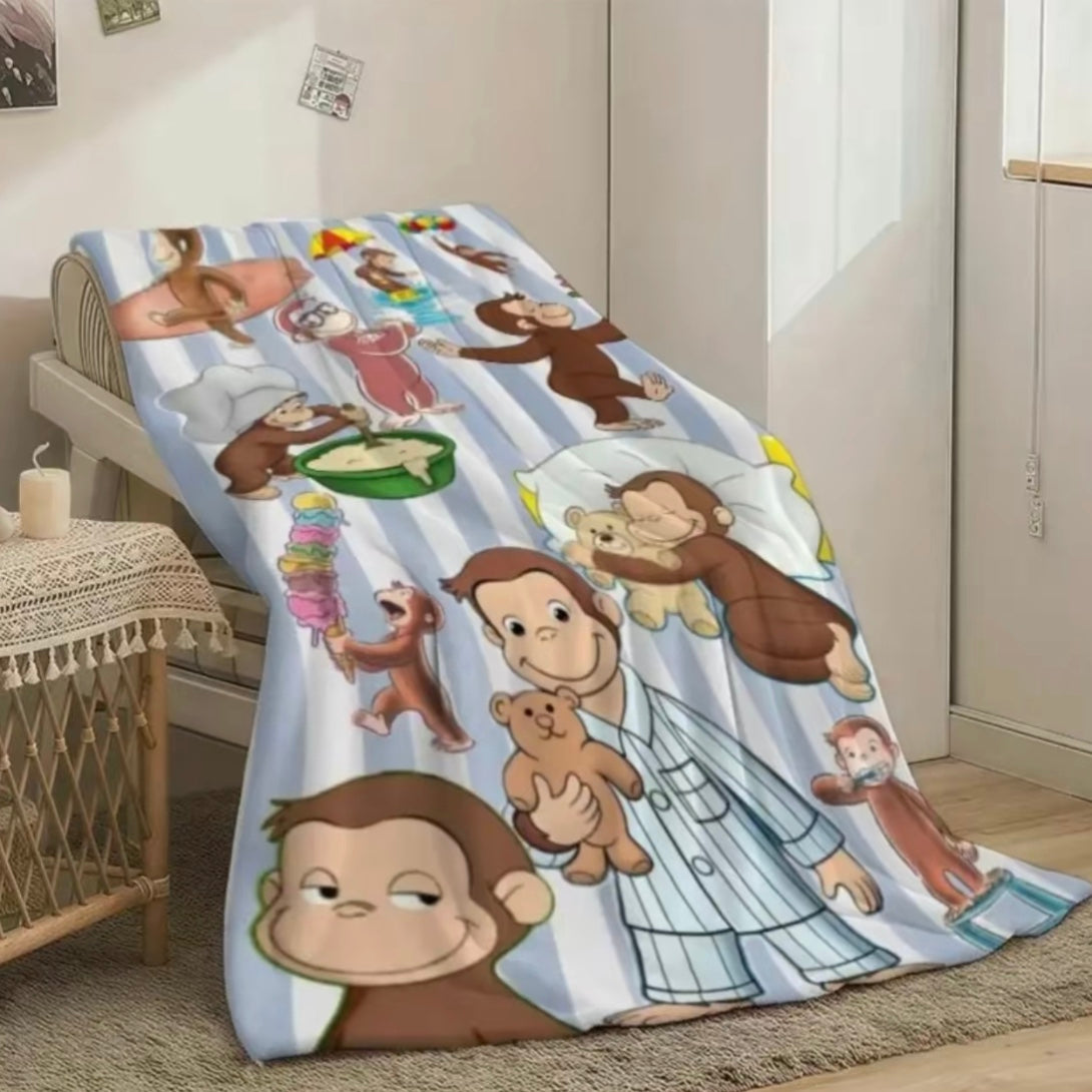 Curious George Printed Scenes Fleece Pattern Flannel Blanket
