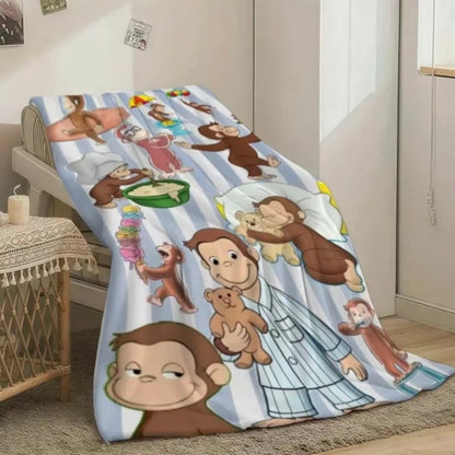 Curious George Printed Scenes Fleece Pattern Flannel Blanket