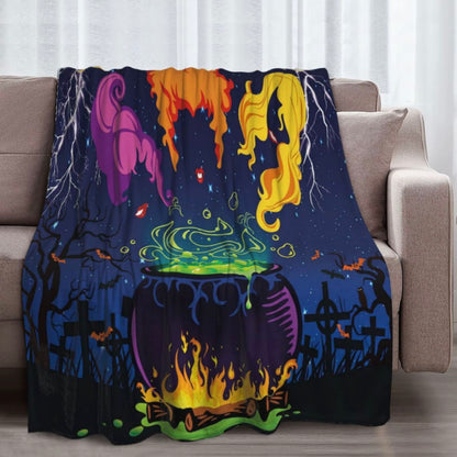 Halloween Witch Cauldron Pattern Flannel Blanket