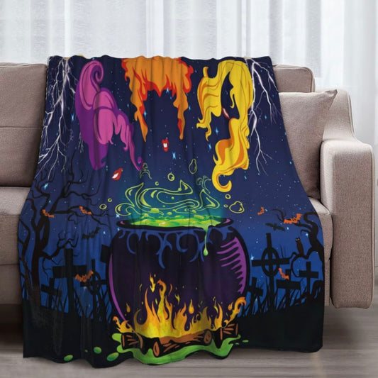 Halloween Witch Cauldron Pattern Flannel Blanket