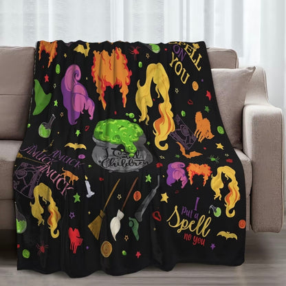 Halloween Witch Cauldron Pattern Flannel Blanket