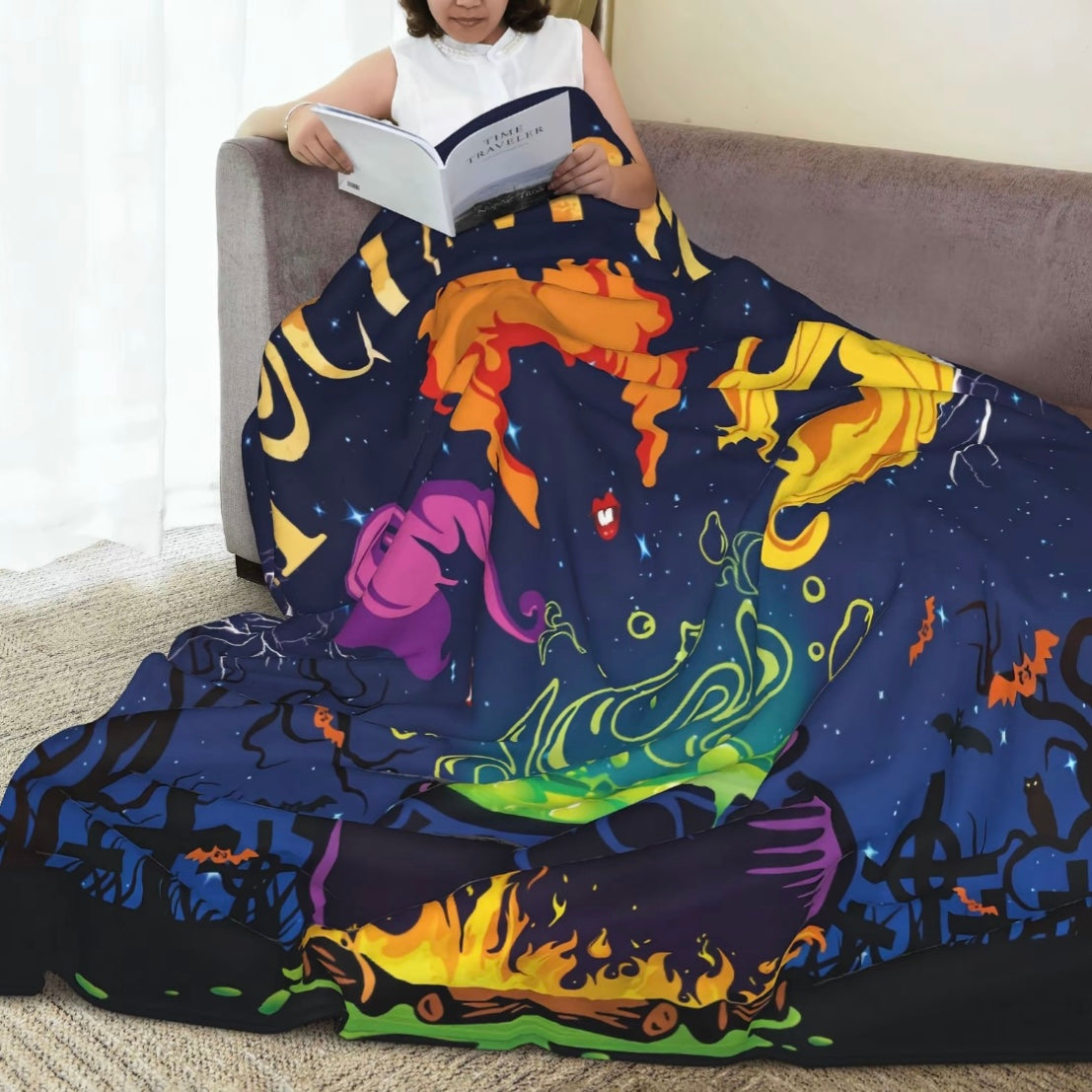 Halloween Witch Cauldron Pattern Flannel Blanket