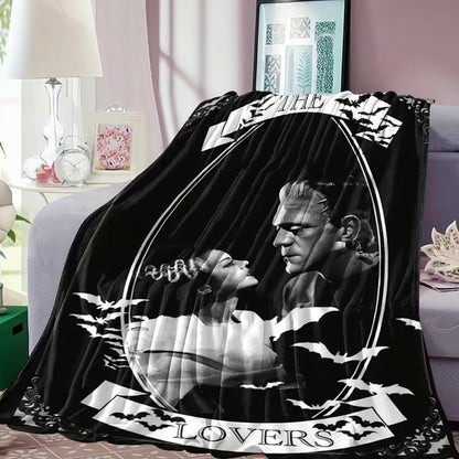 Frankenstein Monster And Bride Horror Pattern Flannel Blanket