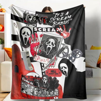 Ghost Face Roses Pattern Flannel Blanket
