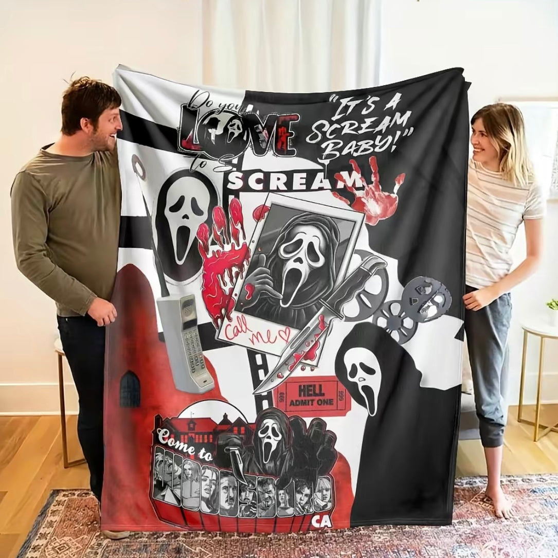 Ghost Face Roses Pattern Flannel Blanket