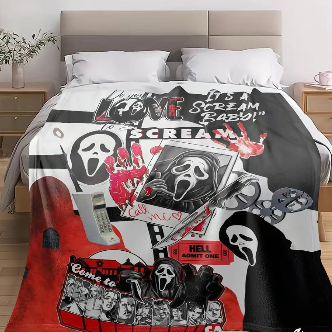 Ghost Face Roses Pattern Flannel Blanket