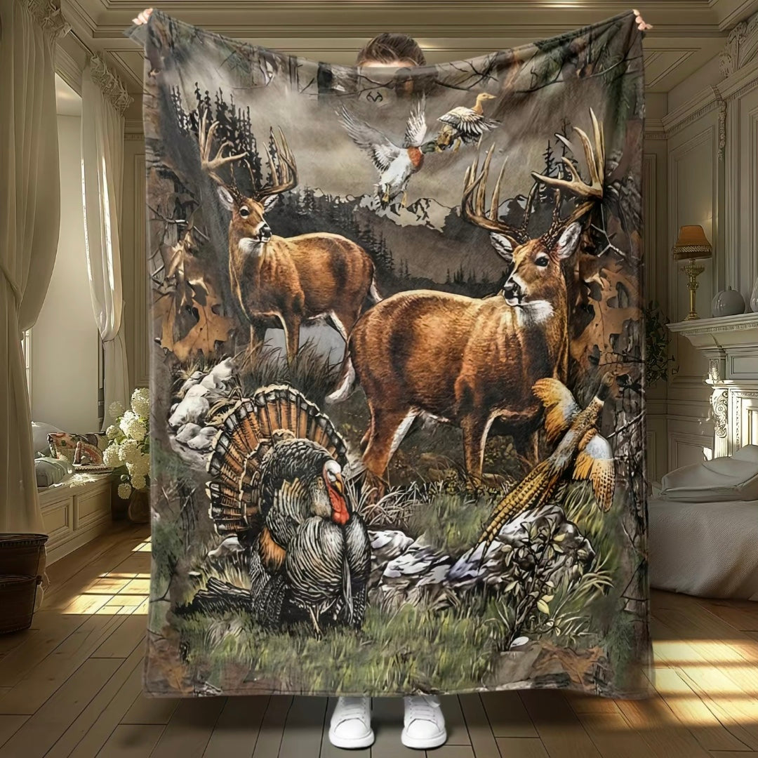 Wildgame Deer Hunting Pattern Flannel Blanket
