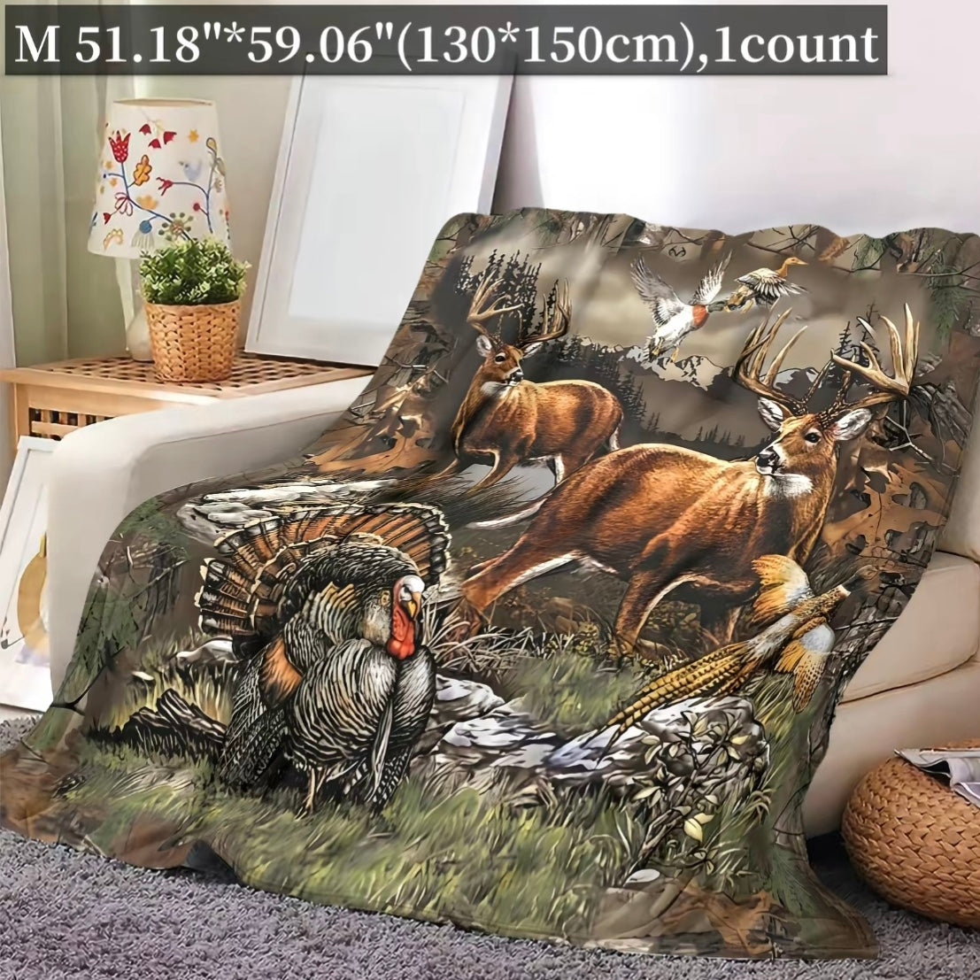 Wildgame Deer Hunting Pattern Flannel Blanket