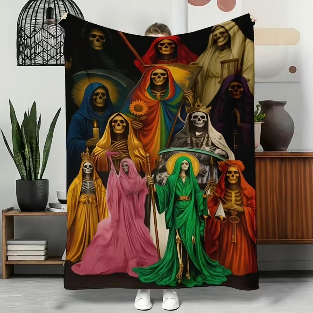 Santa Muerte Pattern Flannel Blanket
