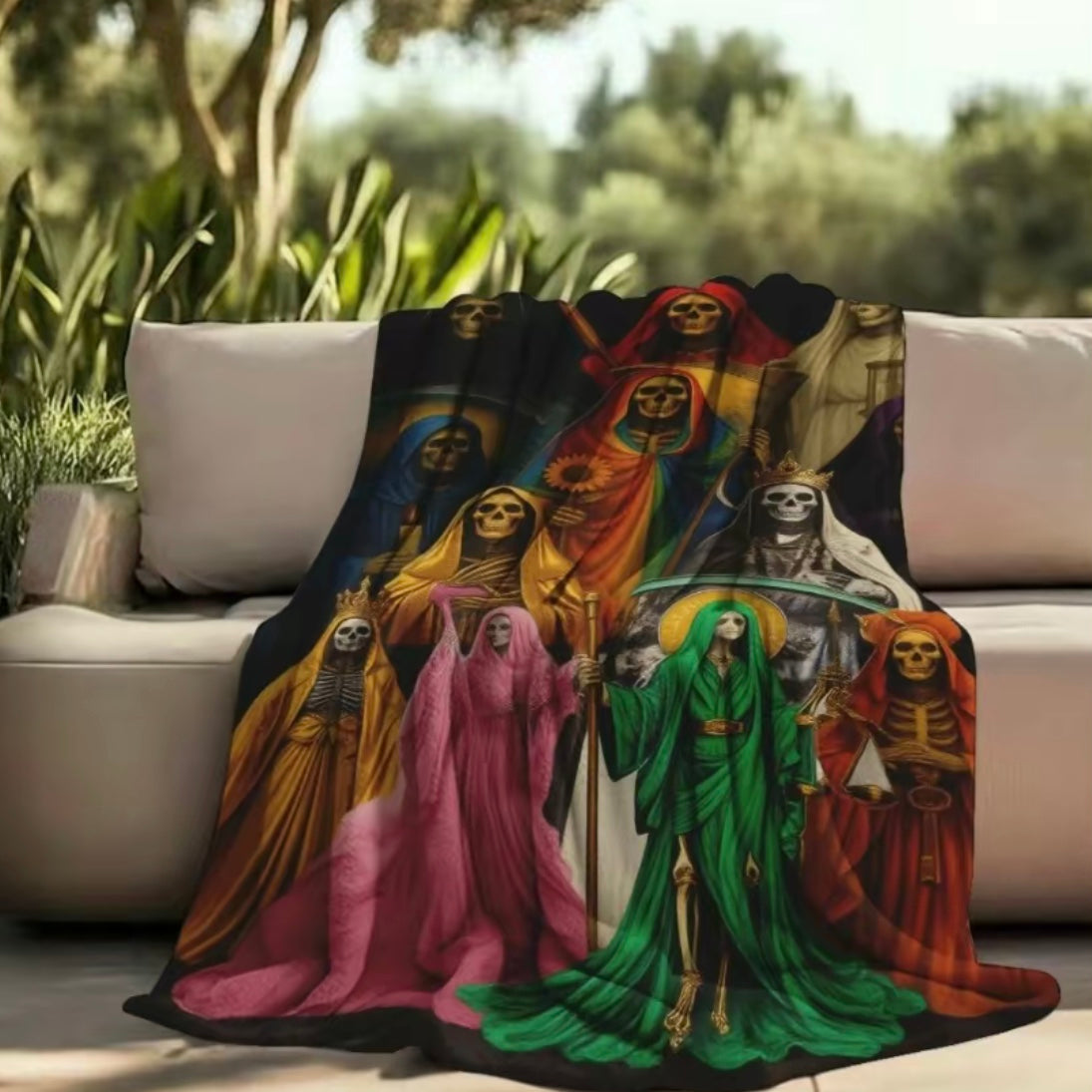 Santa Muerte Pattern Flannel Blanket