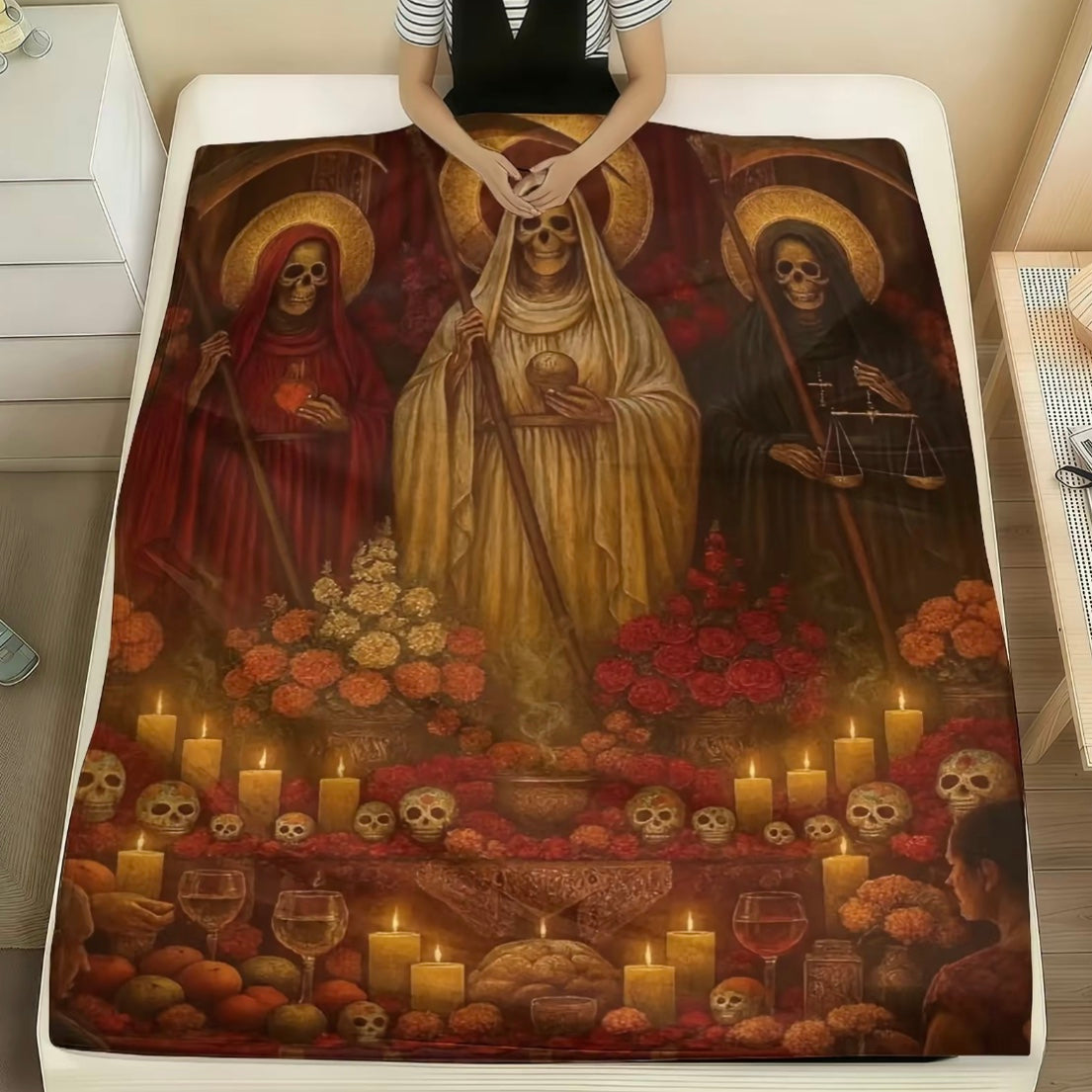 Santa Muerte Pattern Flannel Blanket