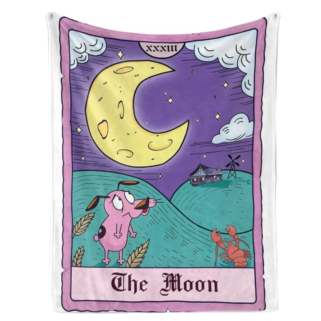 Courage The Cowardly Dog The Moon Tarot Card Pattern Flannel Blanket