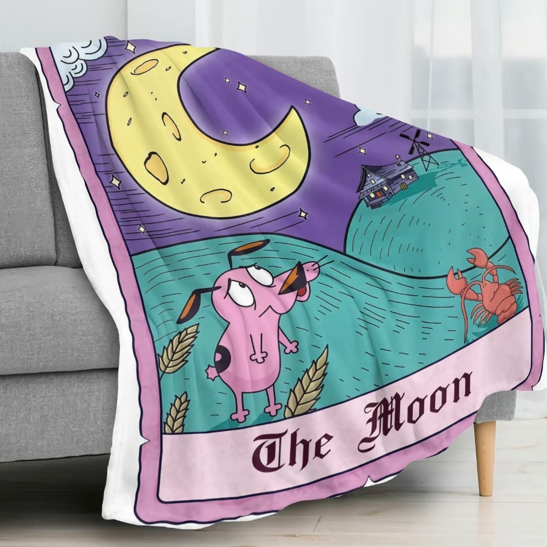 Courage The Cowardly Dog The Moon Tarot Card Pattern Flannel Blanket
