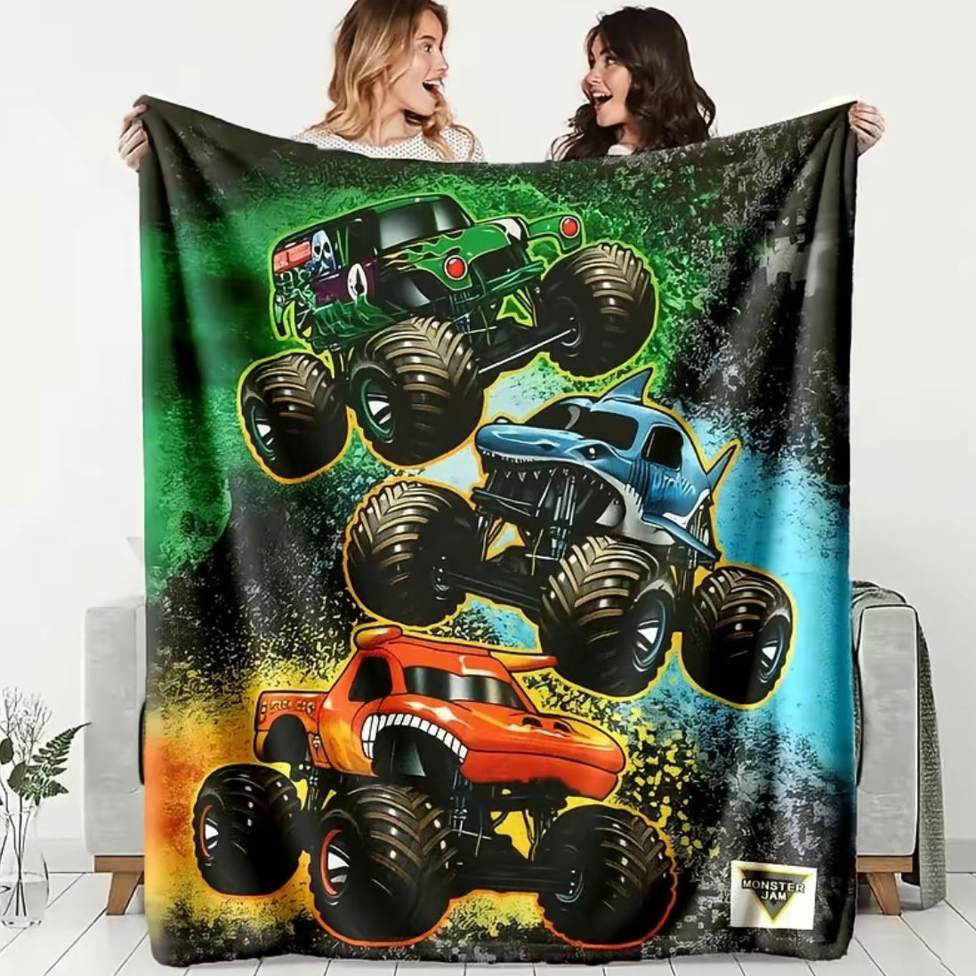 M-Monster Jam Pattern Flannel Blanket