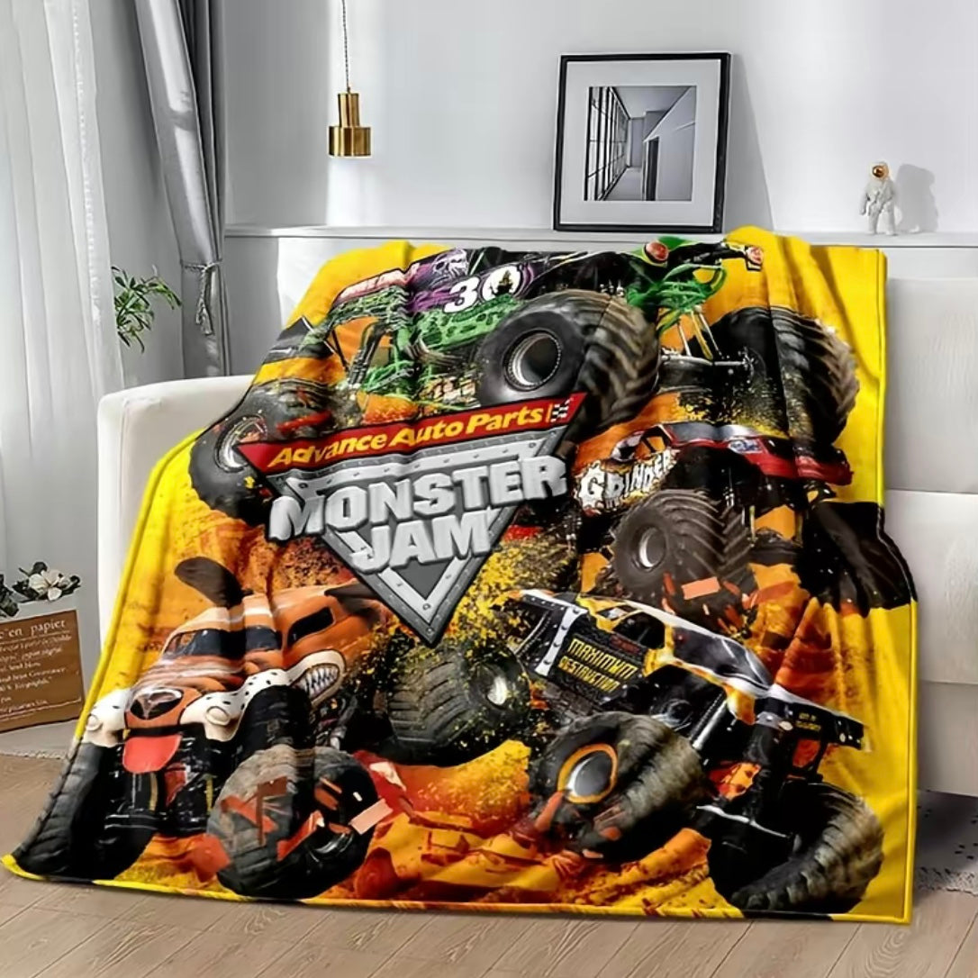 M-Monster Jam Pattern Flannel Blanket