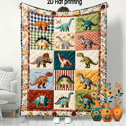 Retro Dinosaurs Patchwork Flannel Blanket