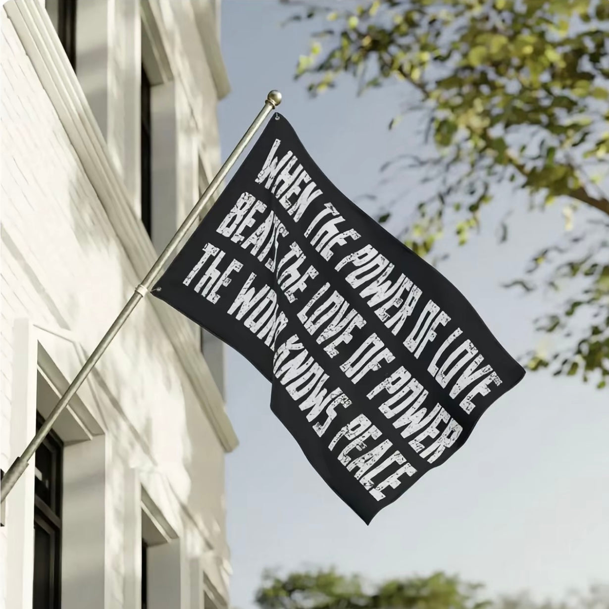 When The Power of Love Beat The Love of Power The World Knows Peace Empire State Building Climbers 3x5 Ft Flags