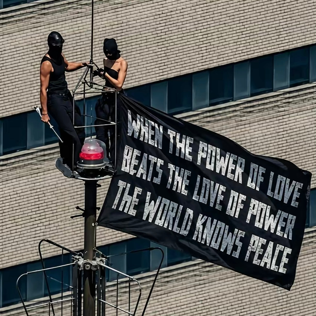 When The Power of Love Beat The Love of Power The World Knows Peace Empire State Building Climbers 3x5 Ft Flags